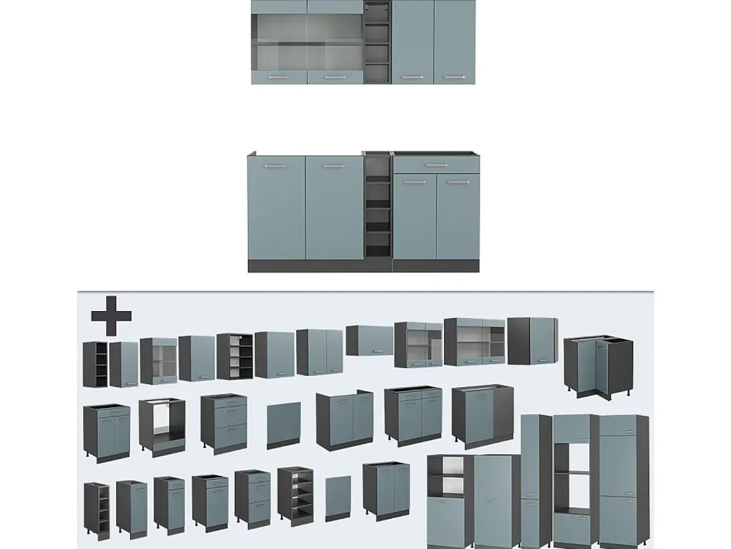 Cocina versátil gris azulado/antracita 160x60x81.6 r-line