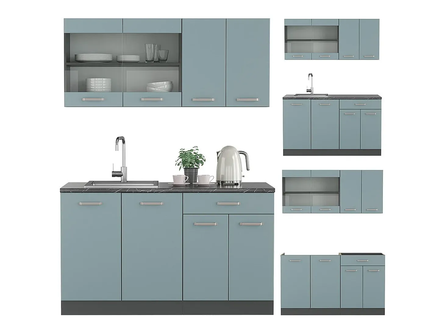 Cocina versátil gris azulado/antracita 140x60x81.6 r-line