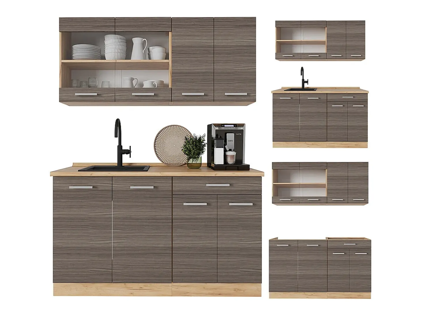 Cocina versátil gris noble/roble dorado 140x60x81.6 r-line