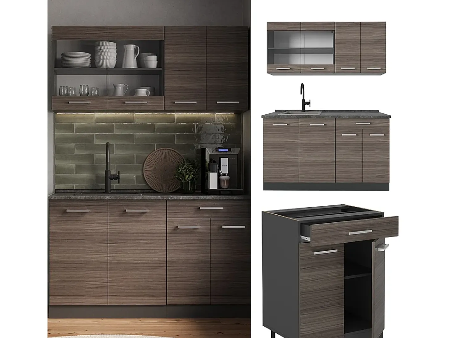 Cocina versátil gris noble/antracita 140x60x81.6 r-line