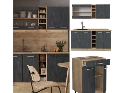 Cocina versátil hormigón negro/roble dorado 160x60x81.6 r-line