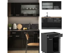 Cocina versátil negro/antracita de alto brillo 140x60x81.6 r-line
