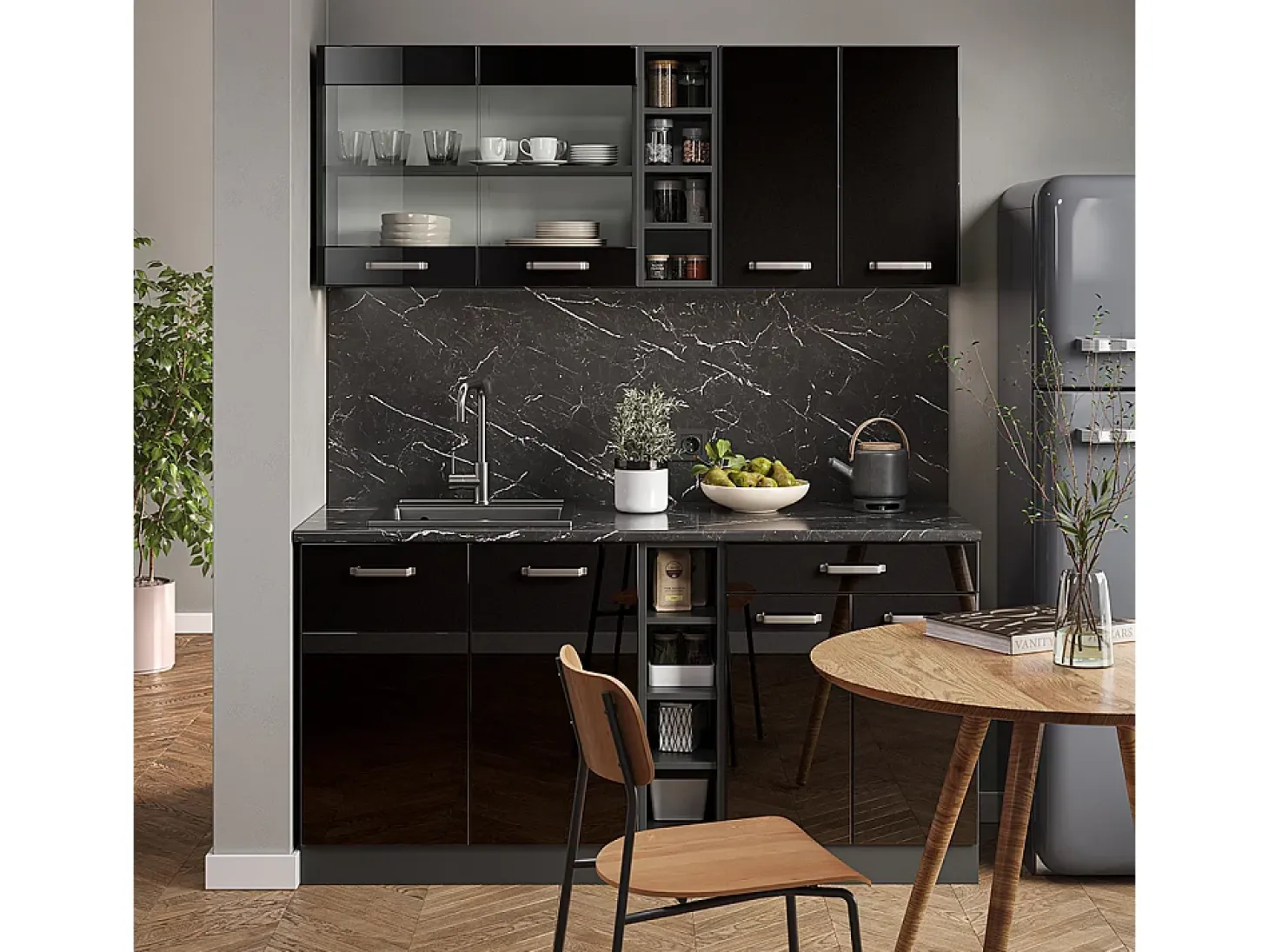 Cocina versátil negro/antracita de alto brillo 160x60x81.6 r-line