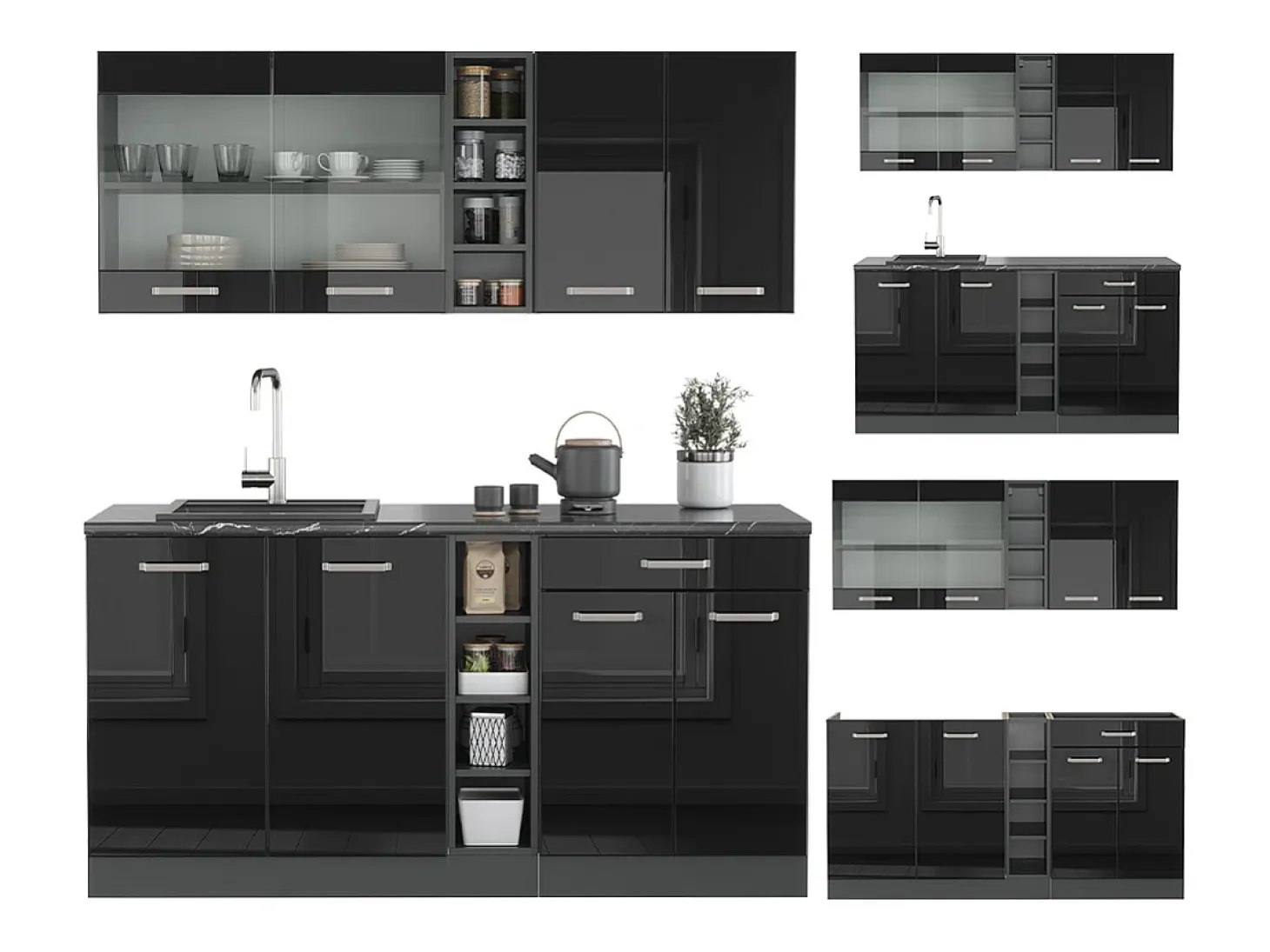 Cocina versátil negro/antracita de alto brillo 160x60x81.6 r-line