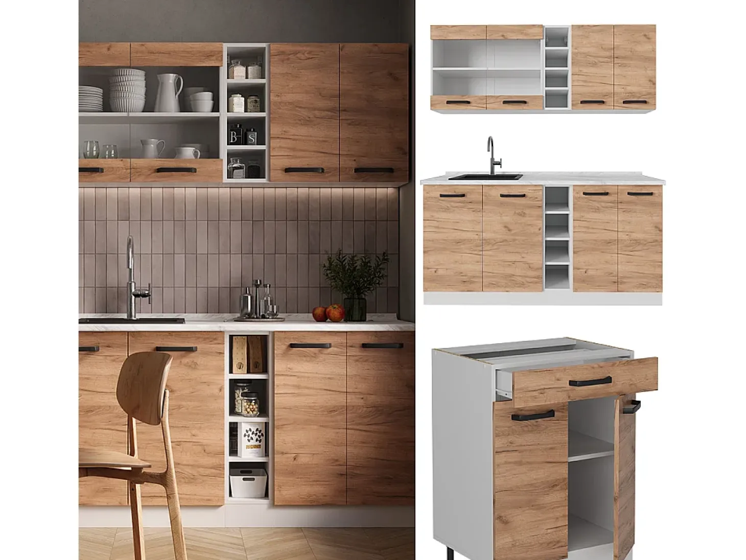 Cocina versátil oro potencia roble/blanco 160x60x81.6 r-line