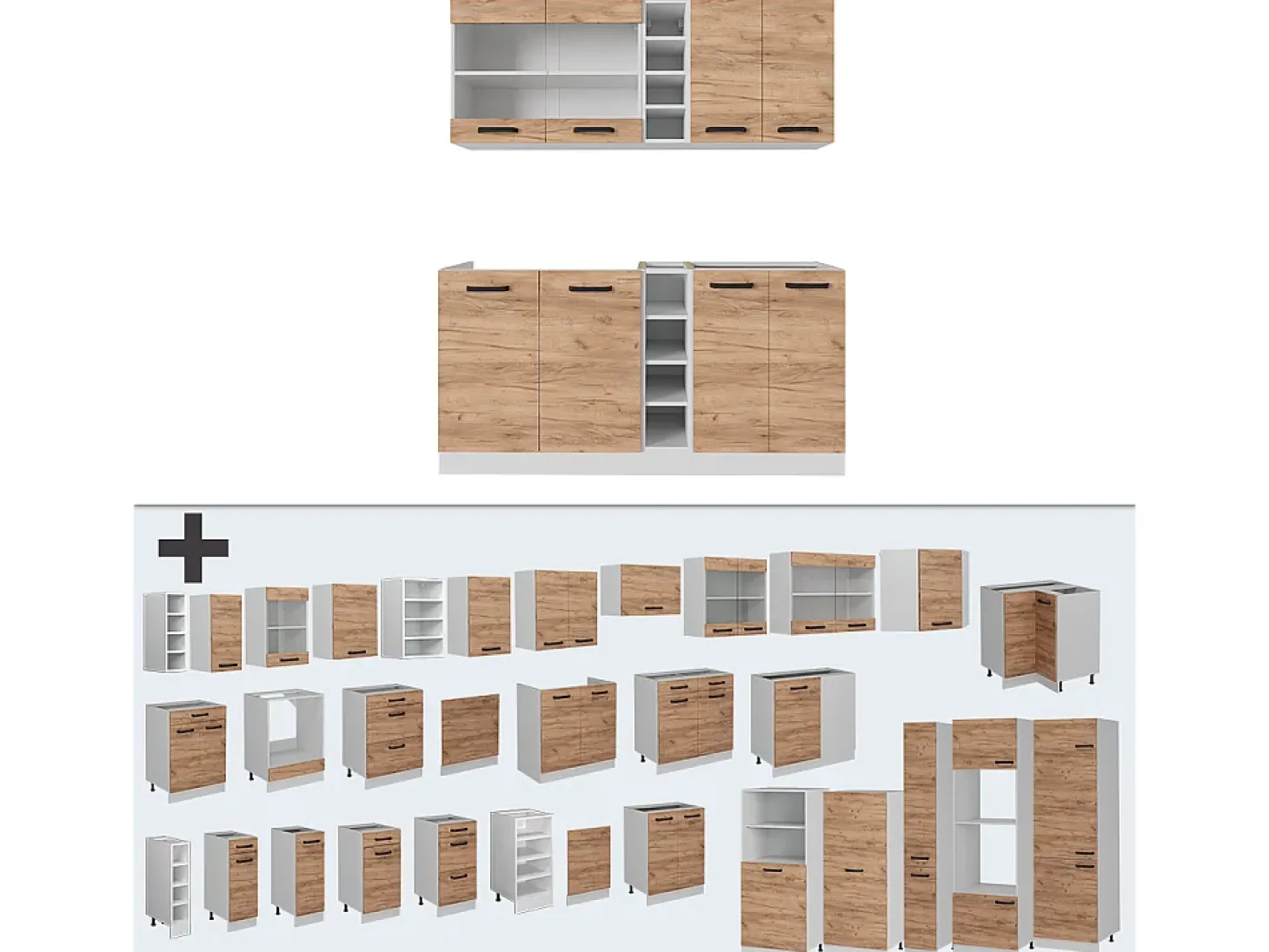Cocina versátil oro potencia roble/blanco 160x60x81.6 r-line