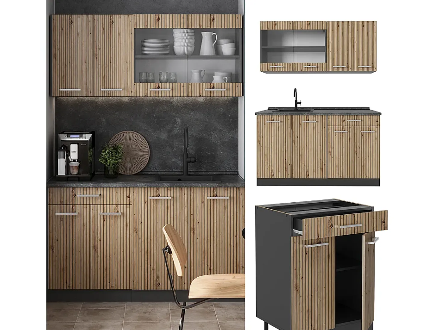 Cocina versátil roble artesanal/antracita 140x60x81.6 r-line