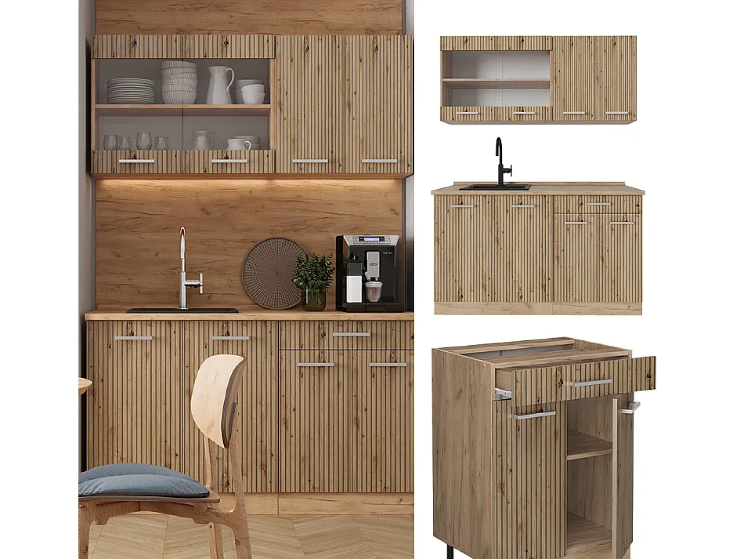 Cocina versátil roble artesanal/roble dorado 140x60x81.6 r-line