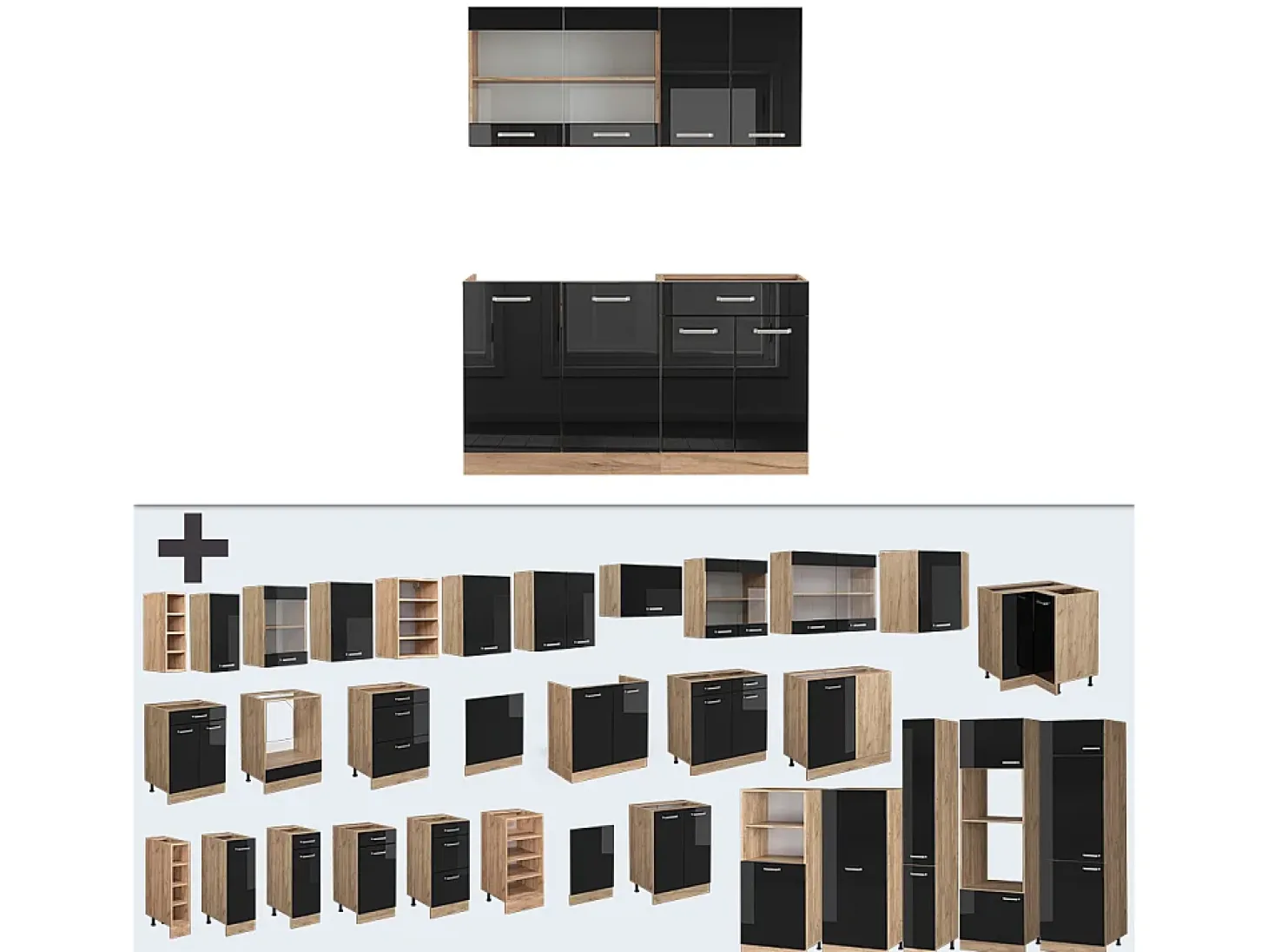 Cocina versátil roble negro/dorado de alto brillo 140x60x81.6 r-line