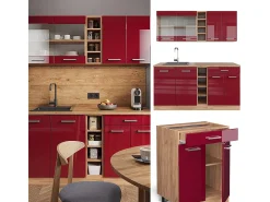 Cocina versátil rojo brillo intenso/roble dorado 160x60x81.6 r-line
