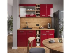 Cocina versátil rojo brillo intenso/roble dorado 160x60x81.6 r-line