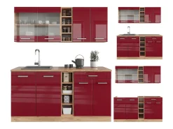 Cocina versátil rojo brillo intenso/roble dorado 160x60x81.6 r-line