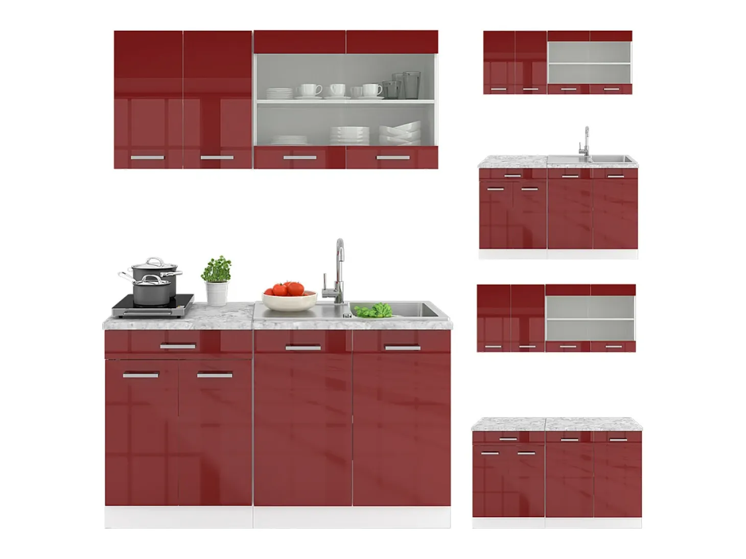 Cocina versátil rojo brillo intenso/blanco 140x46x81.6 r-line