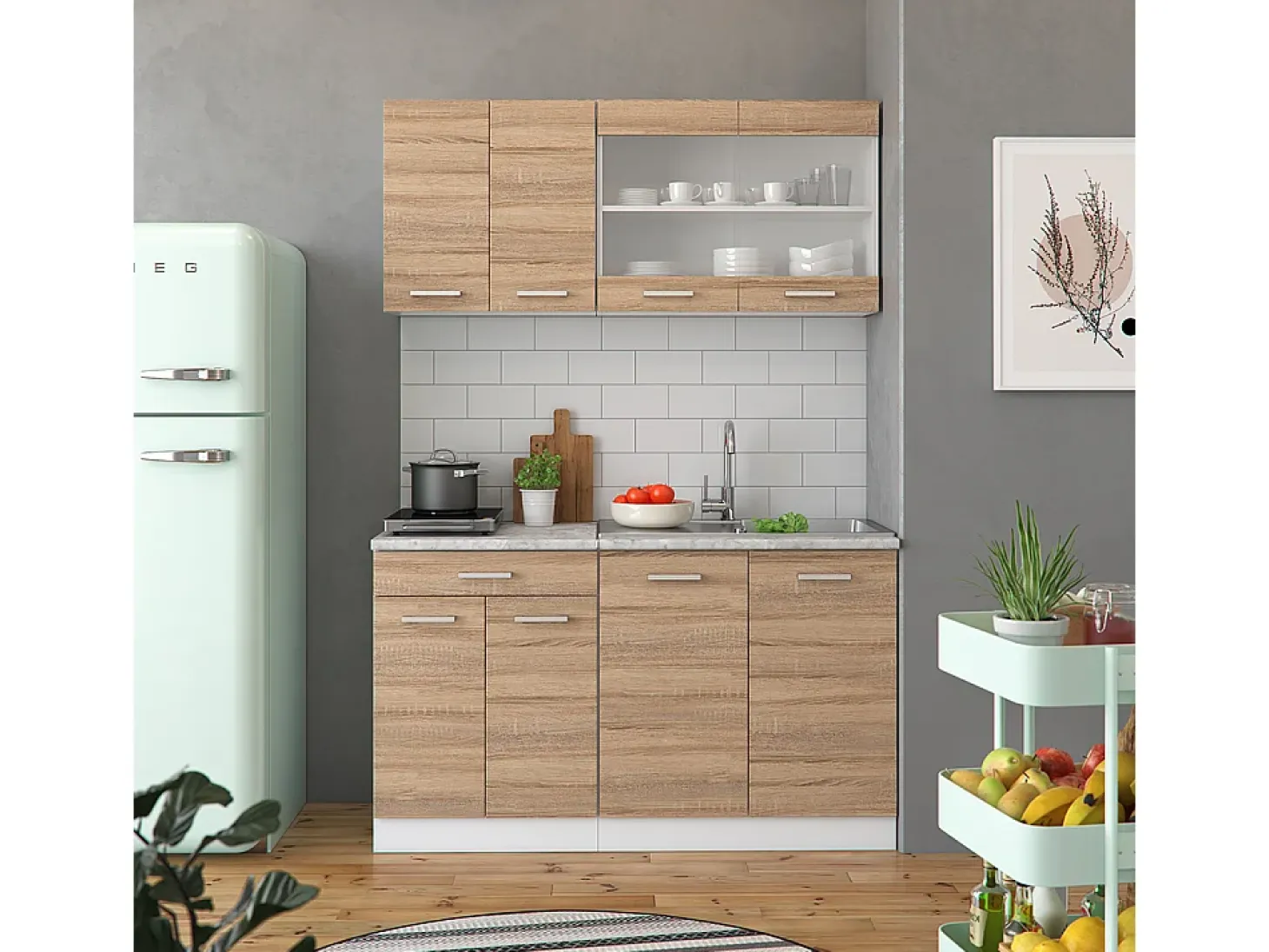 Cocina versátil sonoma/blanco 140x60x81.6 r-line