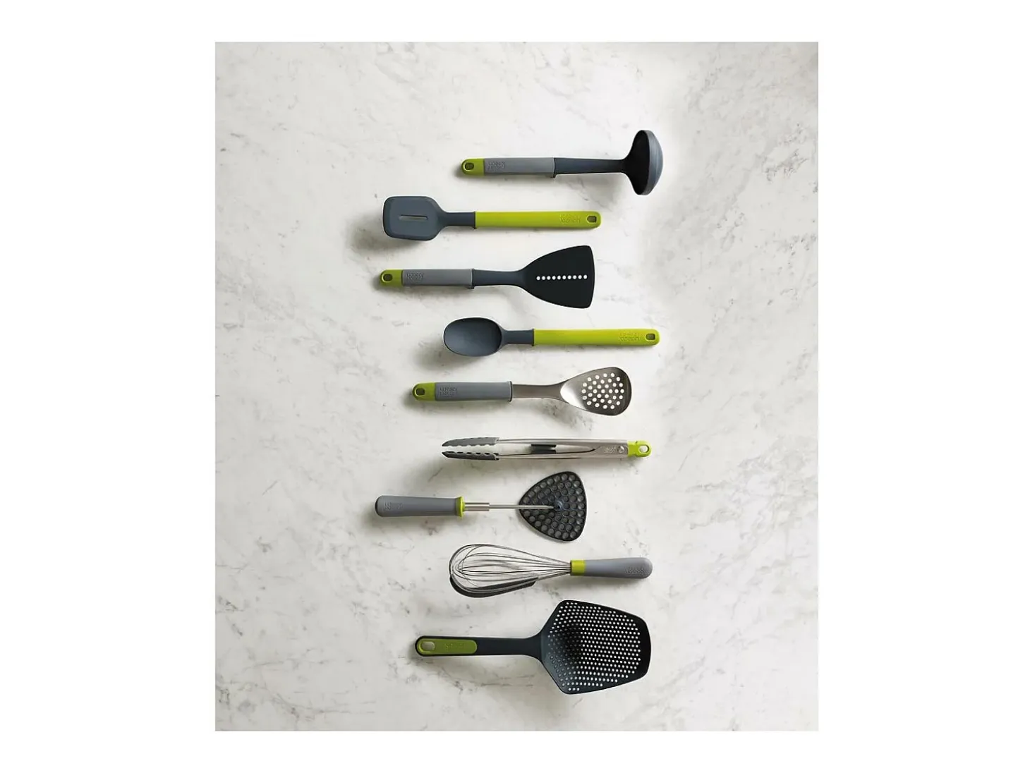 Colador Scoop Plus Joseph Joseph de nylon resistente al calor con mango antideslizante y ganchos integrados - Verde