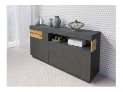 Colección de bufé KILES 170cm. Color gris antracita y roble. Estilo de diseño.
