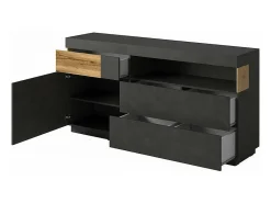 Colección de bufé KILES 170cm. Color gris antracita y roble. Estilo de diseño.