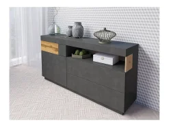 Colección de buffet KILES 170cm, LED integrado. Color gris antracita y roble. Estilo de diseño.