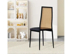 Conjunto de 2 piezas, silla de ratán, silla de comedor con respaldo alto, efecto ratán PE, color negro