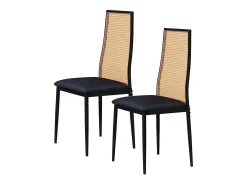 Conjunto de 2 piezas, silla de ratán, silla de comedor con respaldo alto, efecto ratán PE, color negro