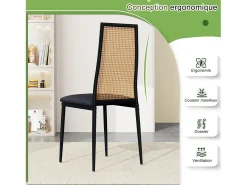 Conjunto de 2 piezas, silla de ratán, silla de comedor con respaldo alto, efecto ratán PE, color negro