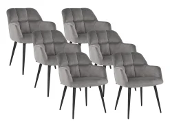 Conjunto de 6 sillas acolchadas Con reposabrazos - Terciopelo y metal negro. Gris. PEGA