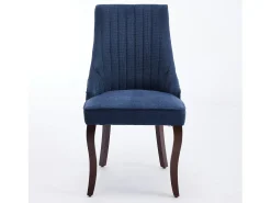 Conjunto de 2 sillas azules con patas de madera curvadas y respaldo alto.
