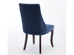 Conjunto de 2 sillas azules con patas de madera curvadas y respaldo alto.