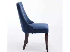 Conjunto de 2 sillas azules con patas de madera curvadas y respaldo alto.