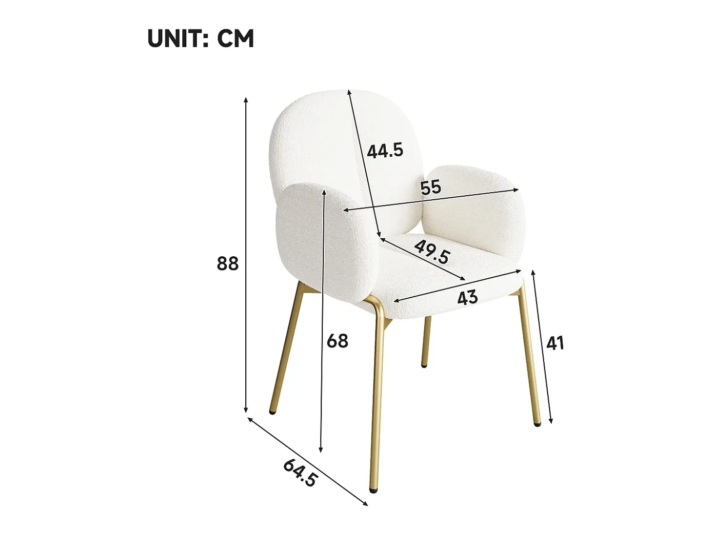 Conjunto de 4 sillas con patas de metal dorado - Tela Teddy Beige