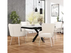 Conjunto de 4 sillas con patas de metal plateado - Terciopelo beige