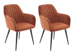 Conjunto de 2 sillas con reposabrazos de terciopelo y metal negro - Terracota - ELEANA