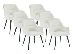 Conjunto de 6 sillas con reposabrazos de tejido bouclé y metal negro - Blanco - HEKA