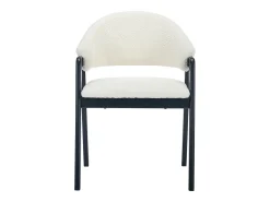 Conjunto de 2 sillas con reposabrazos en tejido bouclé y madera de caucho - Blanco y negro - SOLUNA