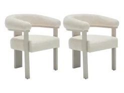 Conjunto de 2 sillas con reposabrazos en tela texturizada y madera de hevea beige - Crema - LIVELIA de Pascal Morabito