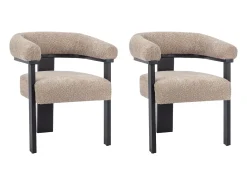 Conjunto de 2 sillas con reposabrazos en tela bouclé y madera de hevea - Topo y negro - LIVELIA
