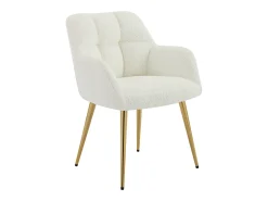 Conjunto de 6 sillas con reposabrazos - Tela de bouclé y metal dorado - Blanco - PEGA