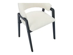 Conjunto de 6 sillas con reposabrazos en tejido bouclé y madera de caucho - Blanco y negro - SOLUNA