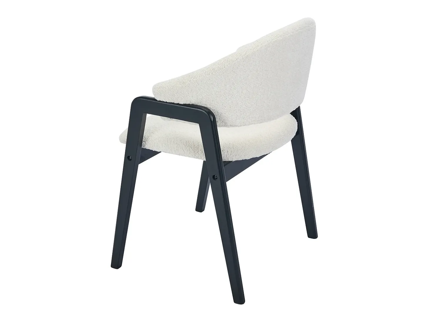 Conjunto de 6 sillas con reposabrazos en tejido bouclé y madera de caucho - Blanco y negro - SOLUNA