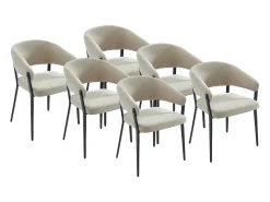 Conjunto de 6 sillas con reposabrazos de tela y metal negro - Beige - AVRELA