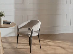 Conjunto de 6 sillas con reposabrazos de tela y metal negro - Beige - AVRELA