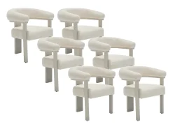 Conjunto de 6 sillas con reposabrazos en tela texturizada y madera de hevea beige - Crema - LIVELIA de Pascal Morabito