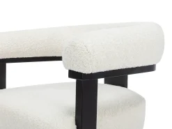 Conjunto de 6 sillas con reposabrazos en tela bouclé y madera de hevea - Blanco y negro - LIVELIA