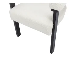 Conjunto de 6 sillas con reposabrazos en tela bouclé y madera de hevea - Blanco y negro - LIVELIA