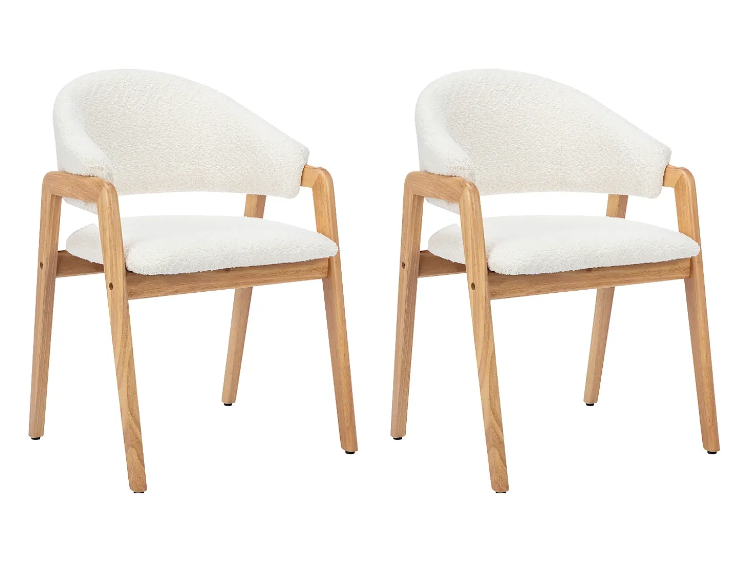 Conjunto de 2 sillas con reposabrazos en tejido bouclé y madera de caucho - Blanco y natural - SOLUNA