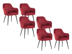 Conjunto de 6 sillas con reposabrazos de terciopelo y metal negro - Burdeos - ELEANA