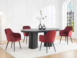 Conjunto de 6 sillas con reposabrazos de terciopelo y metal negro - Burdeos - ELEANA