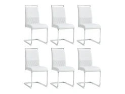 Conjunto de 6 sillas con respaldo de piel sintética y lino - Patas de metal - Blanco