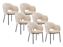 Conjunto de 6 sillas con reposabrazos en tejido texturizado y metal negro - Beige - ACACILIO