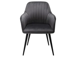 Conjunto de 6 sillas Con reposabrazos de terciopelo y metal negro - Gris - ELEANA